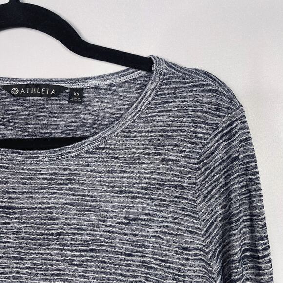 Athleta XSmall XS Navy Blue Striped Breezy Open Back Long Sleeve Tee Modal Blend - Picture 3 of 10